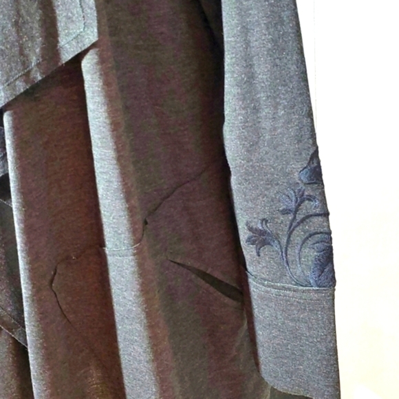 Soft Surroundings Dark Gray Open Cardigan Pockets Embroidered Knit Neutral Sz.L - Picture 4 of 7